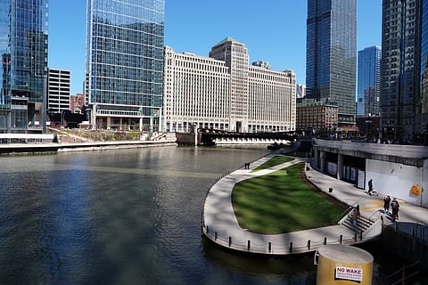  View of the Chicago Riverwalk and the Merchandise Mart
